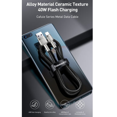 Baseus Zinc Alloy Metal Cable USB-A to USB-C 1Meter 40W - Black